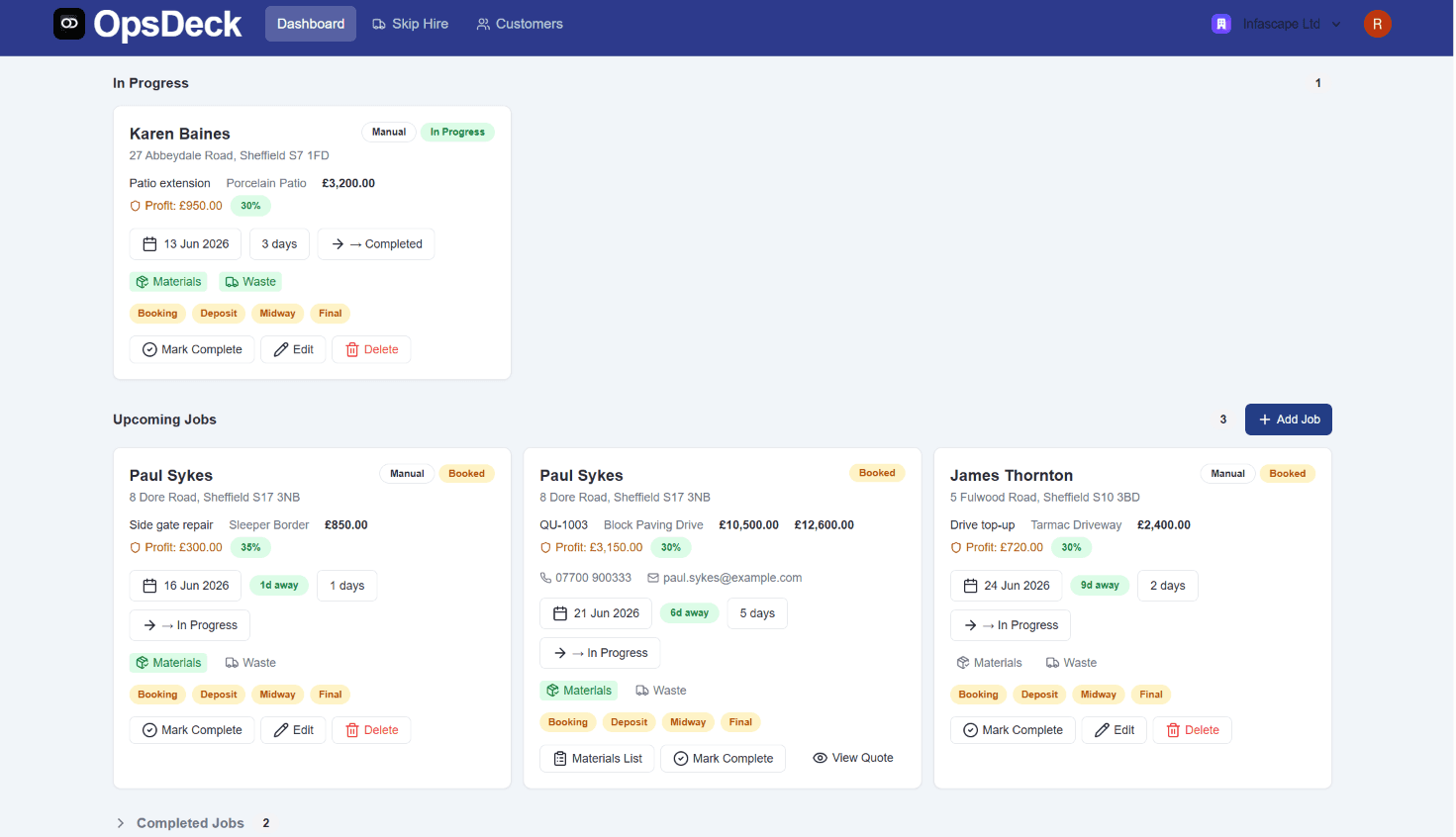 OpsDeck job management, scheduling and tracking jobs across the team
